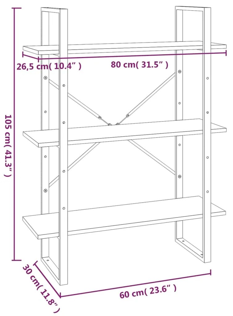 Βιβλιοθήκη με 5 Ράφια Γκρι Sonoma 80x30x175 εκ. Επεξεργ. Ξύλο - Γκρι