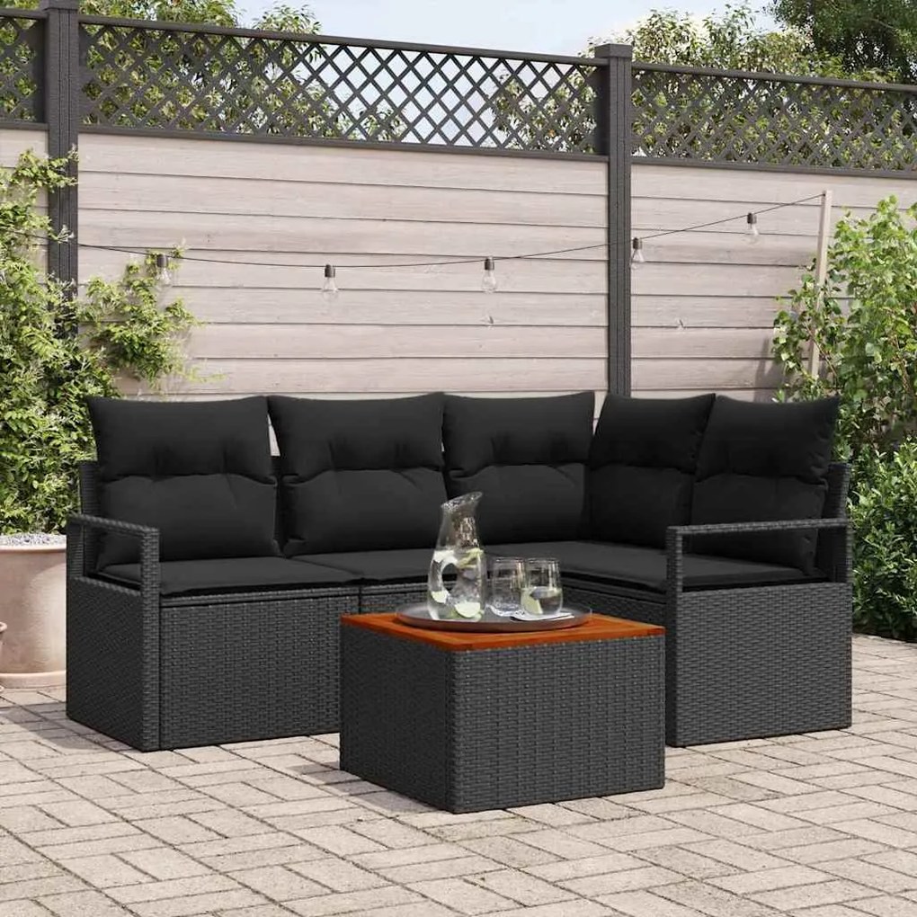 vidaXL Σετ Καναπέ Κήπου με μαξιλάρι 5 pcs Μαύρο Πολυ ράταν