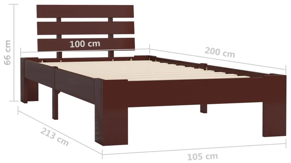 Πλαίσιο Κρεβατιού Σκούρο Καφέ 100 x 200 εκ. Μασίφ Ξύλο Πεύκου - Καφέ