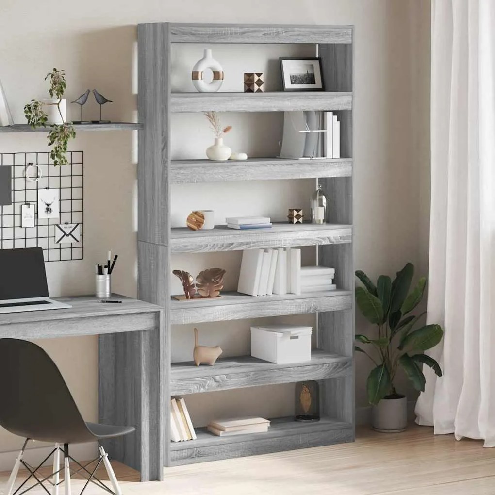 vidaXL Βιβλιοθήκη Γκρι sonoma 100 x 30 x 198 εκ. Επεξεργασμένο ξύλο