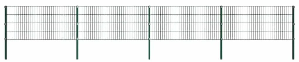Πάνελ Περίφραξης με Στύλους Σιδερένιο Πράσινο 694,5 x 80 εκ.