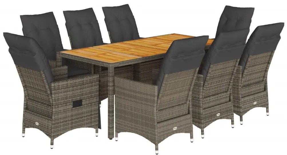 vidaXL Σετ Τραπεζαρίας Κήπου 9 τεμ. Γκρι Συνθ. Ρατάν με Μαξιλάρια