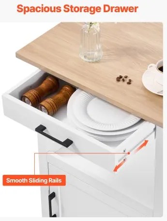 VEVOR 45x59cm Kitchen Island Cart Rolling Storage Table with Single Door Cabinet