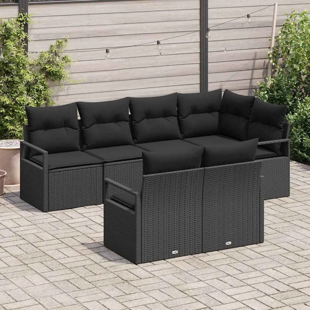 vidaXL Σετ Καναπέ Κήπου 7 pcs Μαύρο Πολυ ράταν