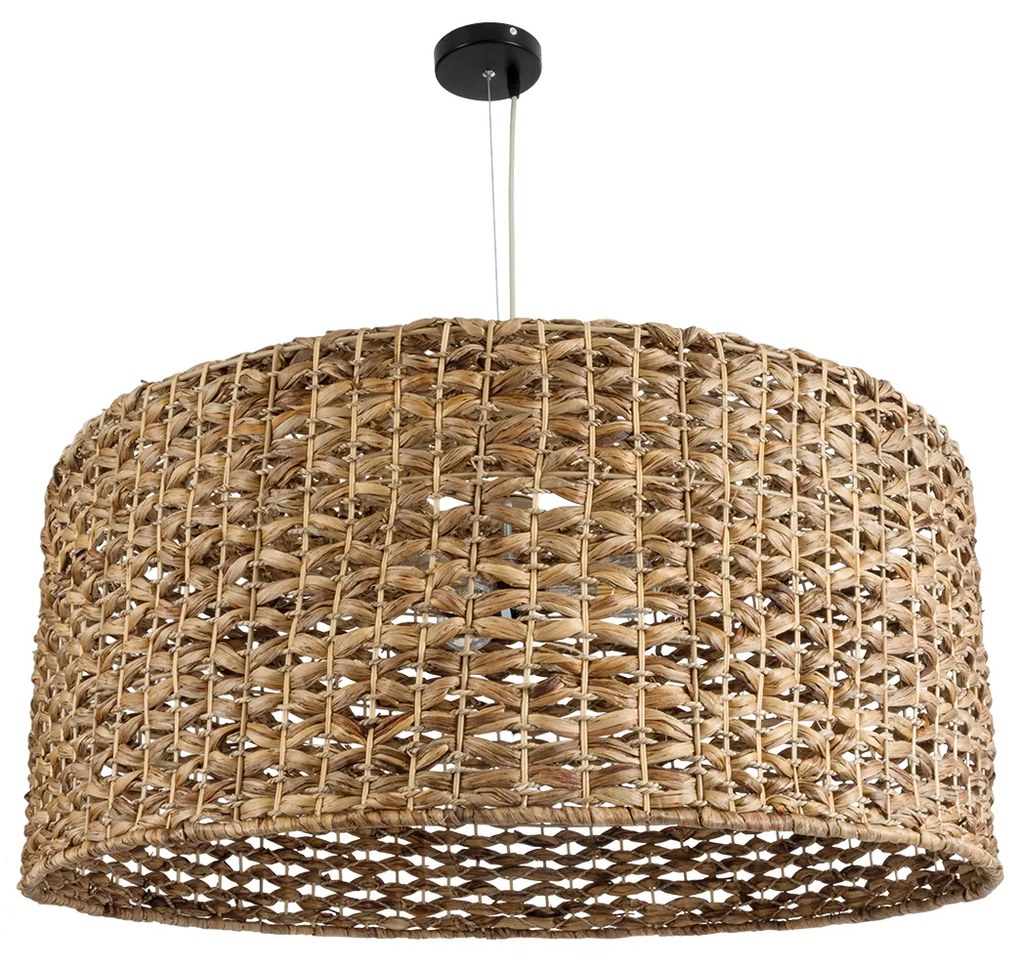 GloboStar® MANGATA 01850 Boho Κρεμαστό Φωτιστικό Οροφής Μονόφωτο 1 x E27 AC220-240V IP20 - Φ90 x Υ40cm - Καφέ Water Hyacinth - Υδρουάκινθος Πλέγμα Καμπάνα - 5 Χρόνια Εγγύηση