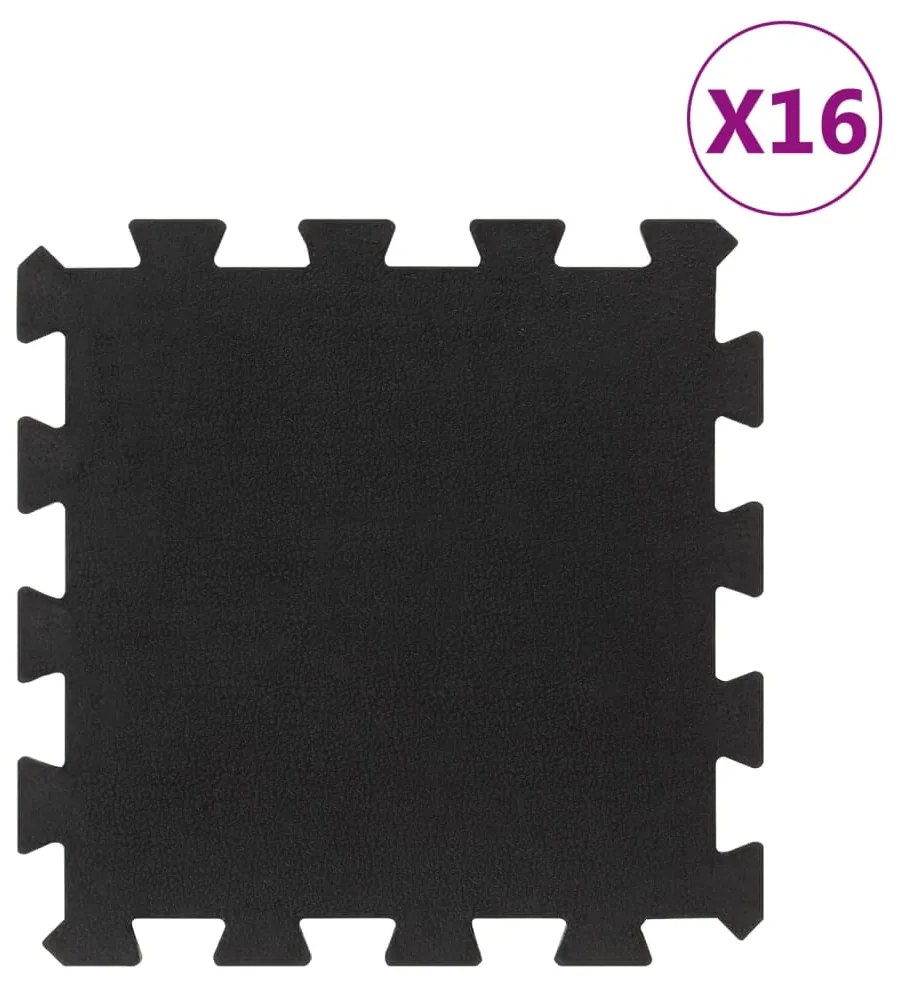 vidaXL Δάπεδο Προστασίας Παζλ 16 τεμ. Μαύρο 16χιλ. 30x30 εκ. Καουτσουκ