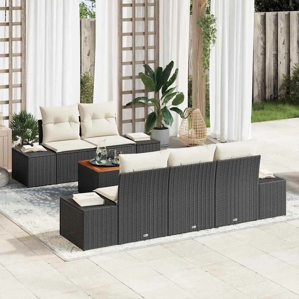 vidaXL Σετ Καναπέ Κήπου 6 pcs Μαύρος, λευκός