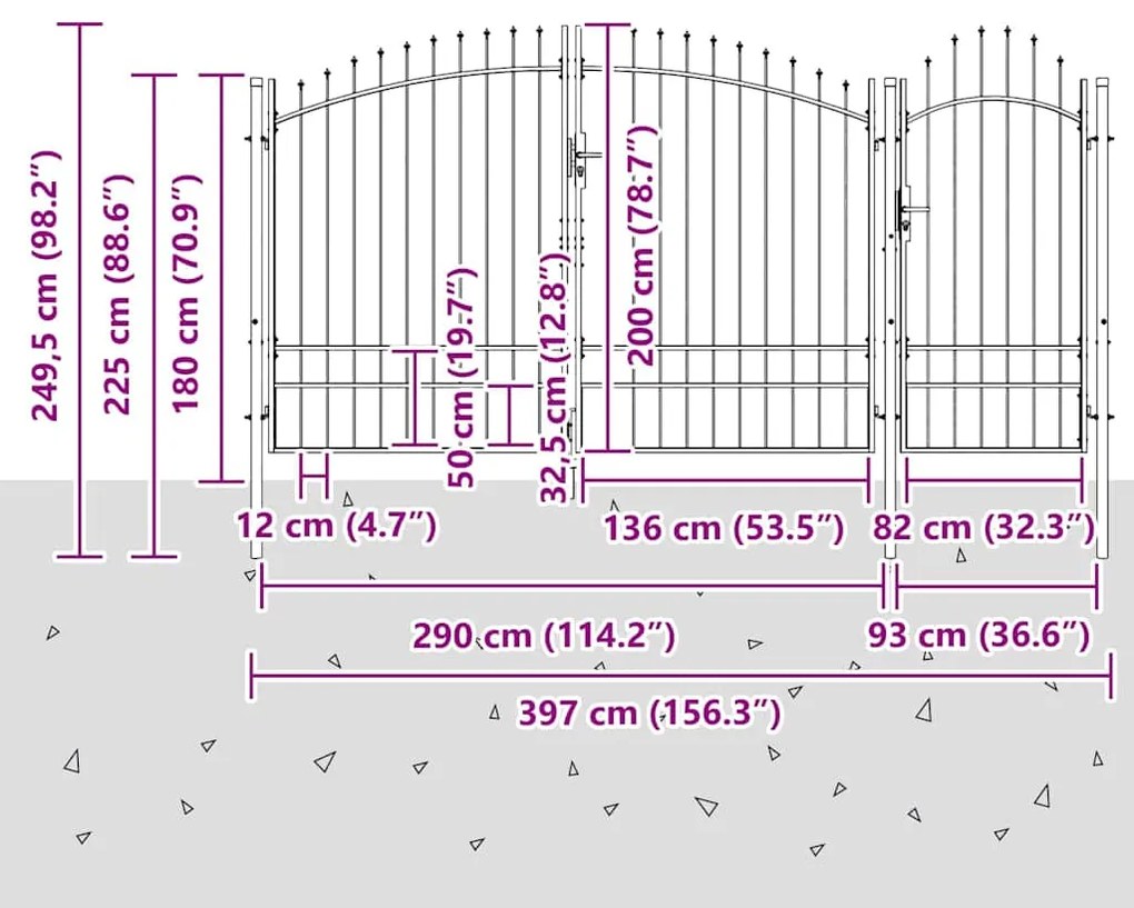 vidaXL Πύλη Κήπου Μαύρο 195 x 400 εκ