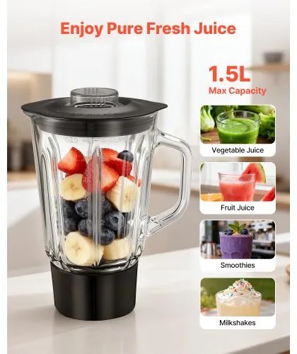 VEVOR Stand Mixer, 6 L Electric Kitchen Mixer, 1500W Dough-Mixer, 6+P Speeds Tilt-head Food-Mixer with 1.5 L Blender Cup, Stainless Steel Bowl, Dough Hook, Whisk, Beater, for Baking, Mixing, Silver