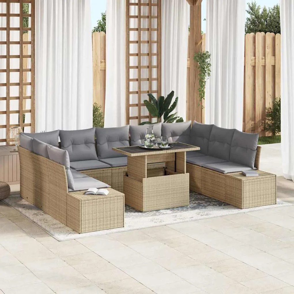 vidaXL Σετ Καναπέ Κήπου 10 pcs μπεζ και ανοιχτό γκρι 100 x 55 x 73 εκ.