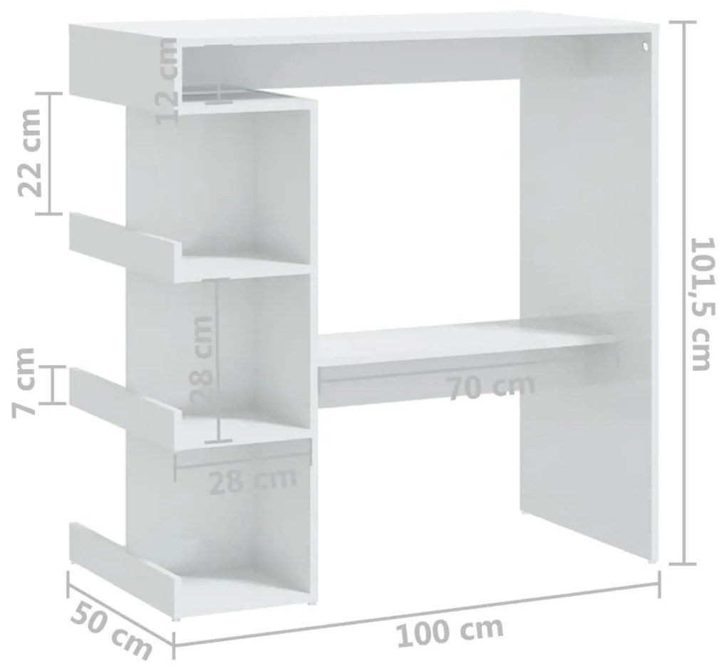 ΤΡΑΠΕΖΙ ΜΠΑΡ ΜΕ ΡΑΦΙΑ ΓΥΑΛ. ΛΕΥΚΟ 100X50X101,5 ΕΚ. ΜΟΡΙΟΣΑΝΙΔΑ 809455