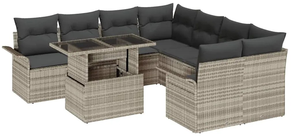 vidaXL Σετ Καναπέ Κήπου με μαξιλάρι 9 pcs Ανοιχτό γκρι Πολυ ράταν