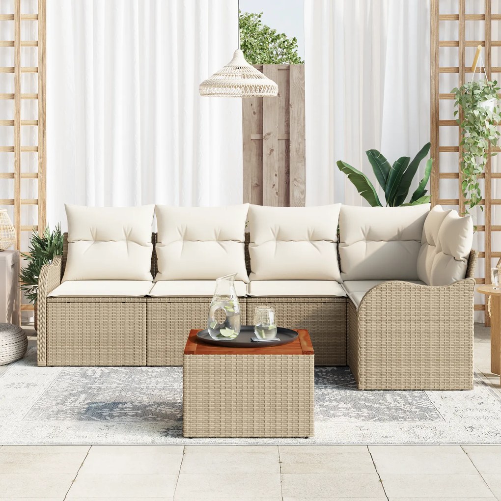 vidaXL Σετ Καναπέ Κήπου 6 pcs Beige, λευκό Μεγάλο Ρατάν & Ξύλο