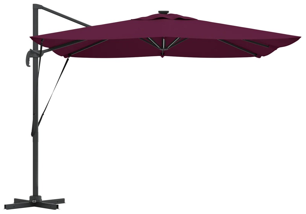 vidaXL Cantilever Roma Παράσολα με LED σε Μπορντό, 286 x 285 x 270 cm, Αλουμίνιο.