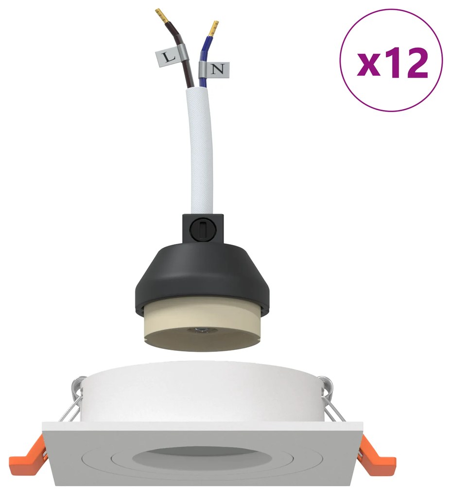 vidaXL Κρυφά σποτ 12 τμχ Τετράγωνα GU10 Λευκά 91x91 χιλ.