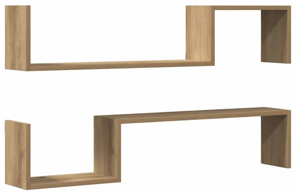 vidaXL Ραφιέρες Τοίχου 2 τεμ. Αρτισιανή Δρυς 100x15x20εκ. Επεξεργ Ξύλο