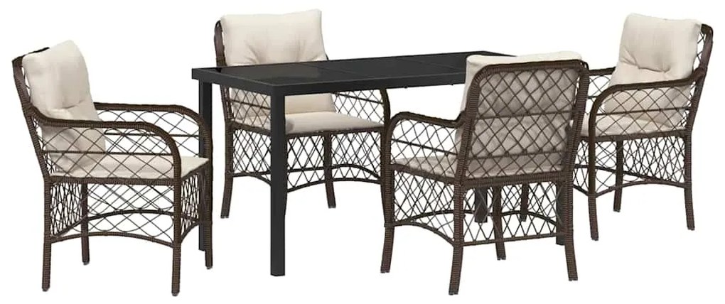 vidaXL Σέτ φαγητού για κήπο με μαξιλάρι 5 pcs Καφέ συνθετικό ρατάν