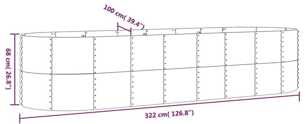 vidaXL Ζαρντινιέρα Πράσινη 322x100x68εκ Ατσάλι με Ηλεκτρ. Βαφή Πούδρας