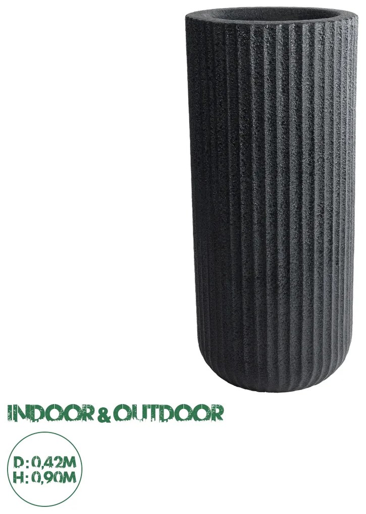 20734 GloboStar® Artificial Garden MATERA 20734 Επιδαπέδιο Πολυεστερικό Τσιμεντένιο Κασπώ Γλάστρα - Flower Pot Μαύρο Φ42 x Υ90cm