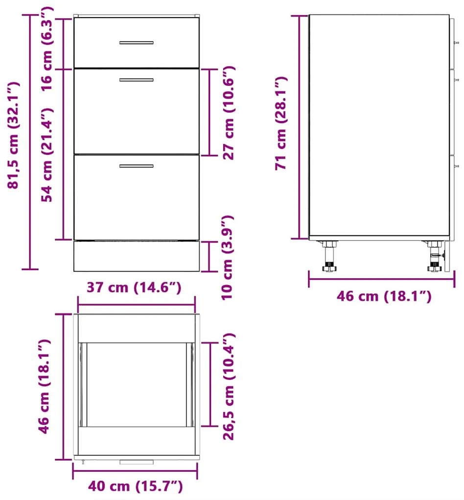 Κάτω ντουλάπι καφέ δρυς 40x46x81,5 cm Κατασκευασμένο ξύλο - Καφέ