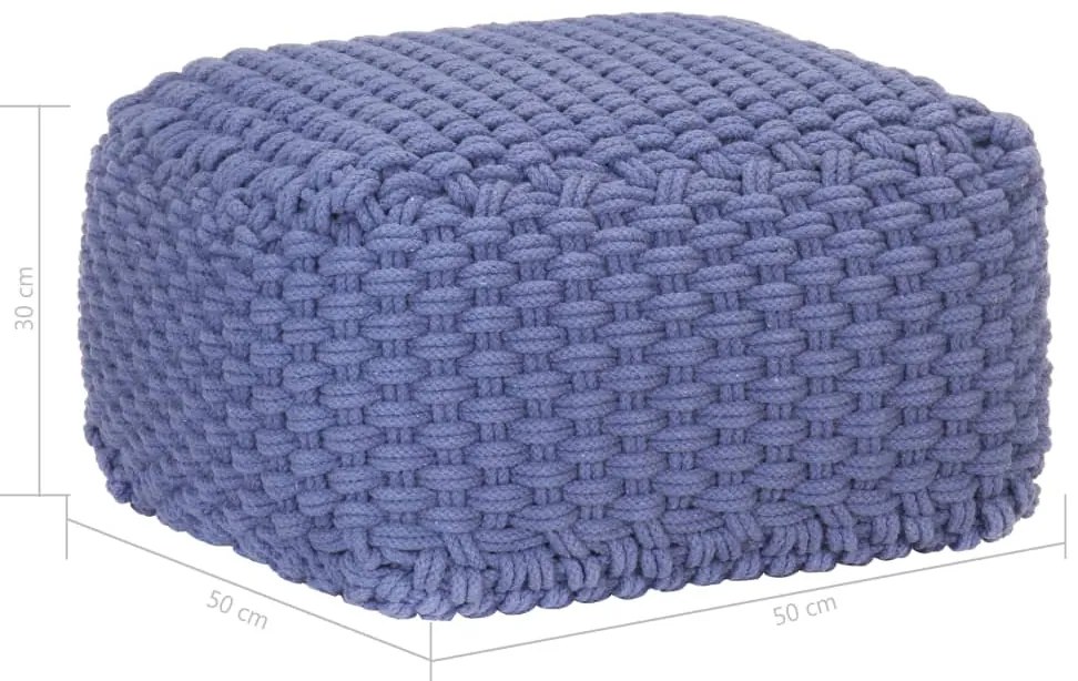 vidaXL Πουφ Πλεκτό Χειροποίητο Μπλε 50 x 50 x 30 εκ. Βαμβακερό