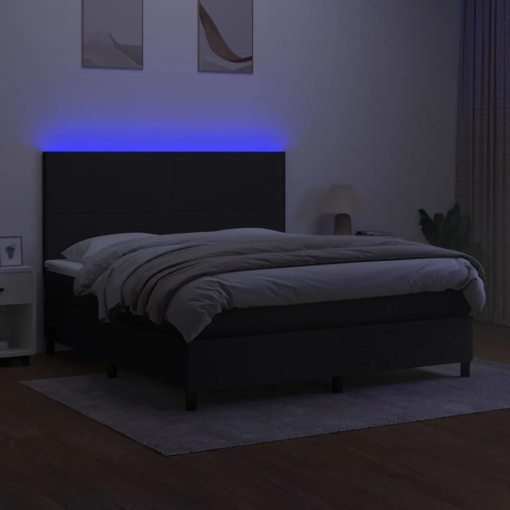 Κρεβάτι Boxspring με Στρώμα &amp; LED Μαύρο 180x200 εκ. Υφασμάτινο - Μαύρο