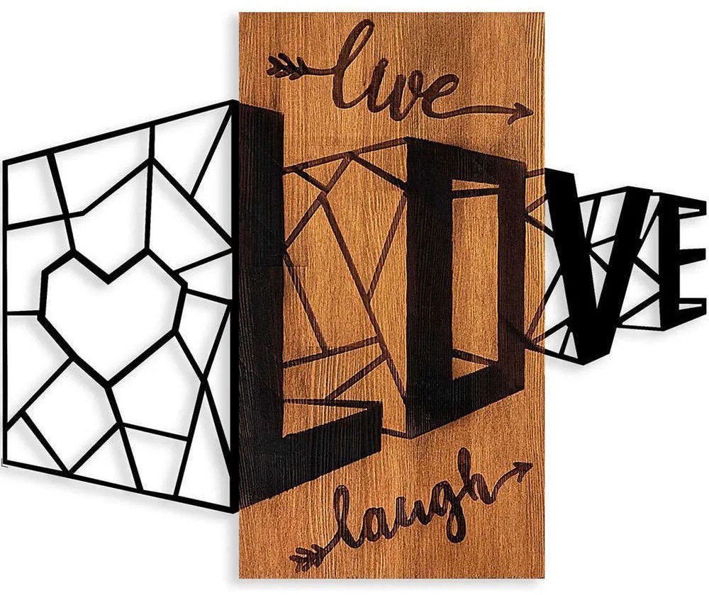 Διακοσμητικό Τοίχου Live Love Laugh 899SKL2461 58x68cm Walnut-Black Wallity Μέταλλο,Ξύλο