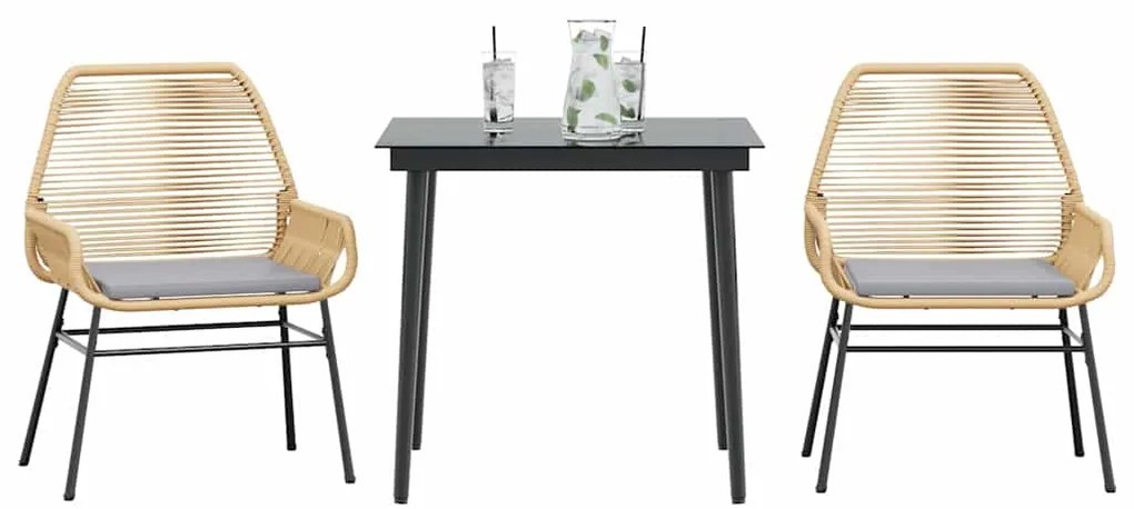 Σετ Τραπεζαρίας Κήπου 3 τεμ. Καφέ Συνθ.Ρατάν/Γυαλί με Μαξιλάρια