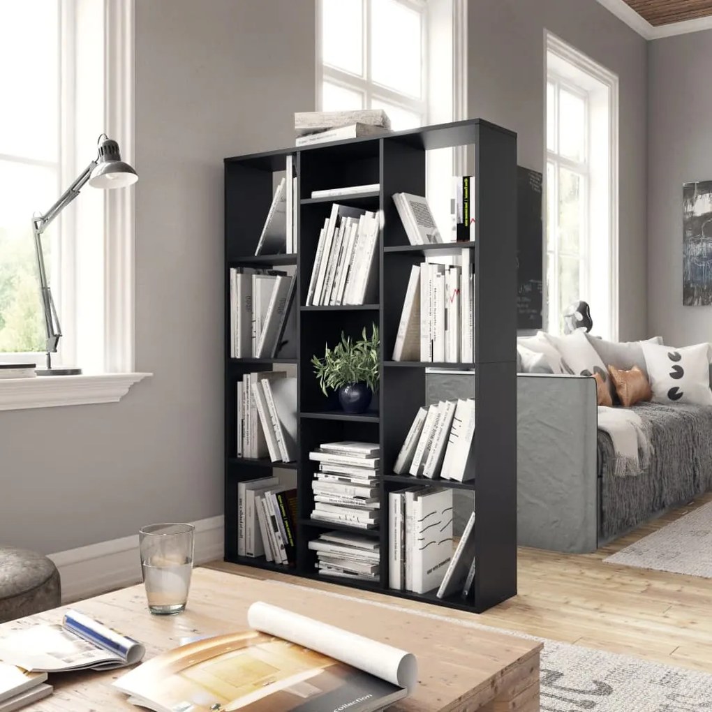 vidaXL Διαχωριστικό/Βιβλιοθήκη Μαύρο 100x24x140 εκ. από Επεξ. Ξύλο