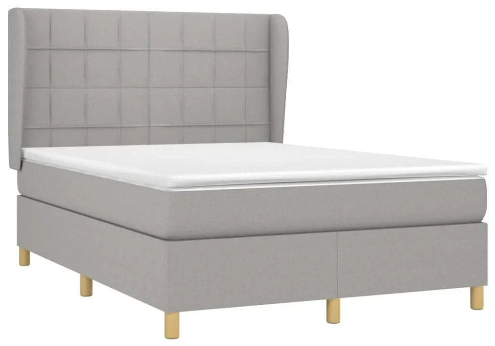 Κρεβάτι Boxspring με Στρώμα Ανοιχτό Γκρι 140x200 εκ. Υφασμάτινο - Γκρι