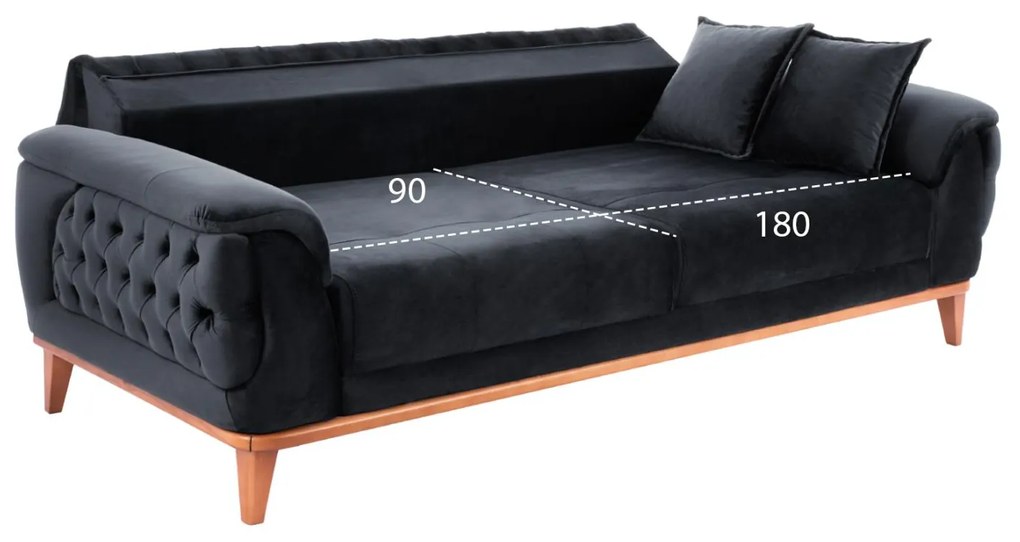 Καναπές - Κρεβάτι Bennington 3θέσιος Μαύρο 240x95x80 εκ. 240x95x80 εκ.