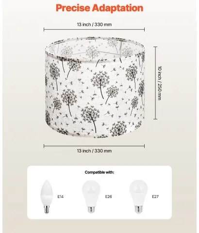 VEVOR Drum Lamp Shade 2 Set 13 x 13 x 10 in Lampshade (Light Dandelion Pattern)