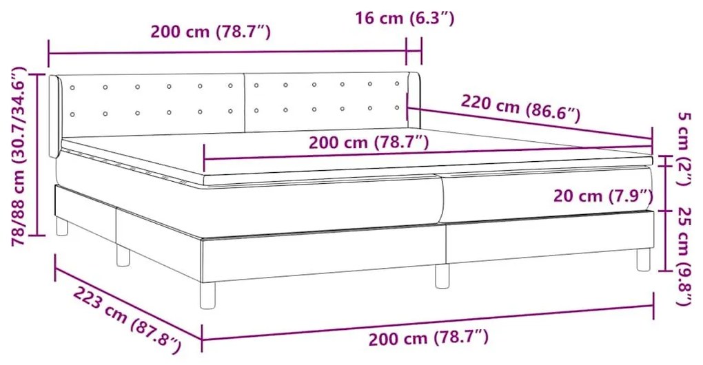 Box Spring κρεβάτι με στρώμα ανοιχτό γκρι 200x220 εκ. Βελούδινο - Γκρι