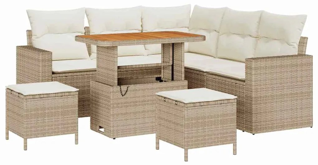 vidaXL Σετ Καναπέ Κήπου με μαξιλάρι με αποθήκευση 8 pcs μπεζ και κρεμ