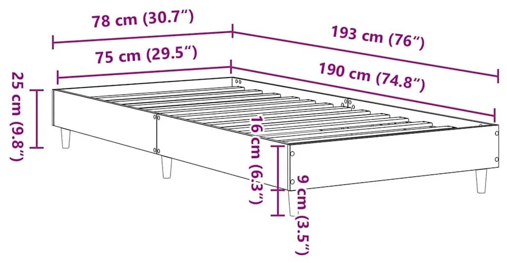 Πλαίσιο κρεβατιού χωρίς στρώμα Μαύρο 75x190 cm - Μαύρο