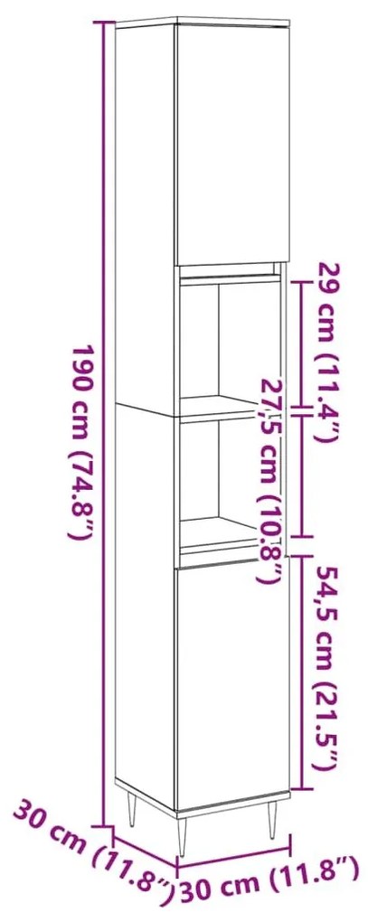 Ντουλάπι Μπάνιου Γκρι Σκυροδέματος 30x30x190 εκ. Επεξ. Ξύλο