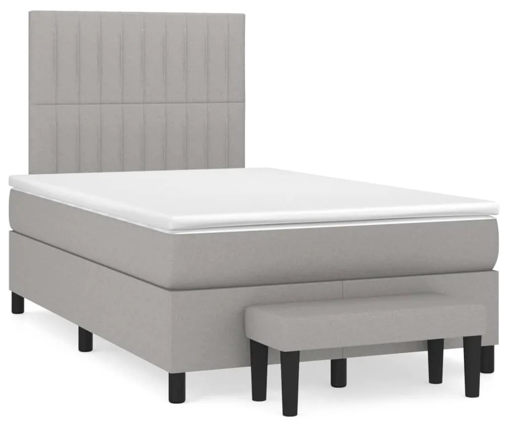 Κρεβάτι Boxspring με Στρώμα Ανοιχτό Γκρι 120x200 εκ. Υφασμάτινο - Γκρι