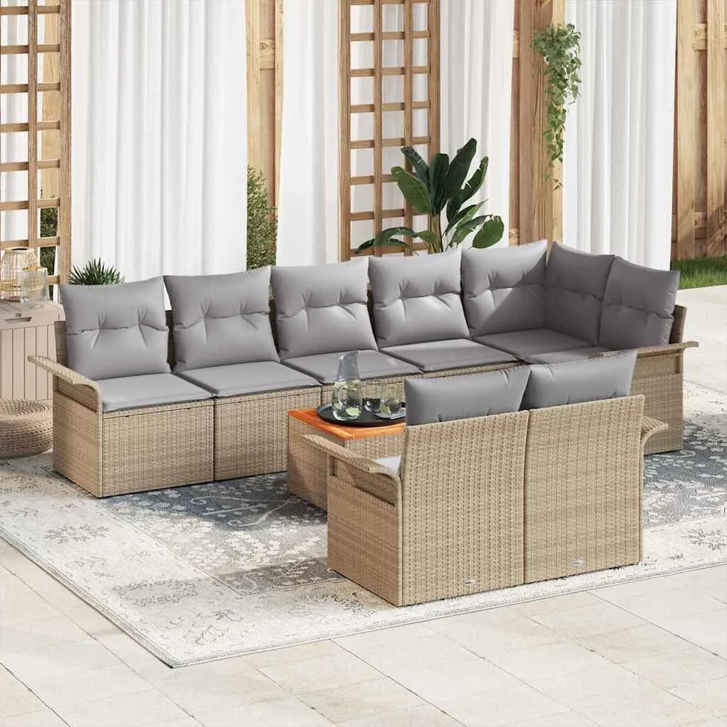 vidaXL Σετ Καναπέ Κήπου 9 pcs Μπεζ Πολυ ράταν
