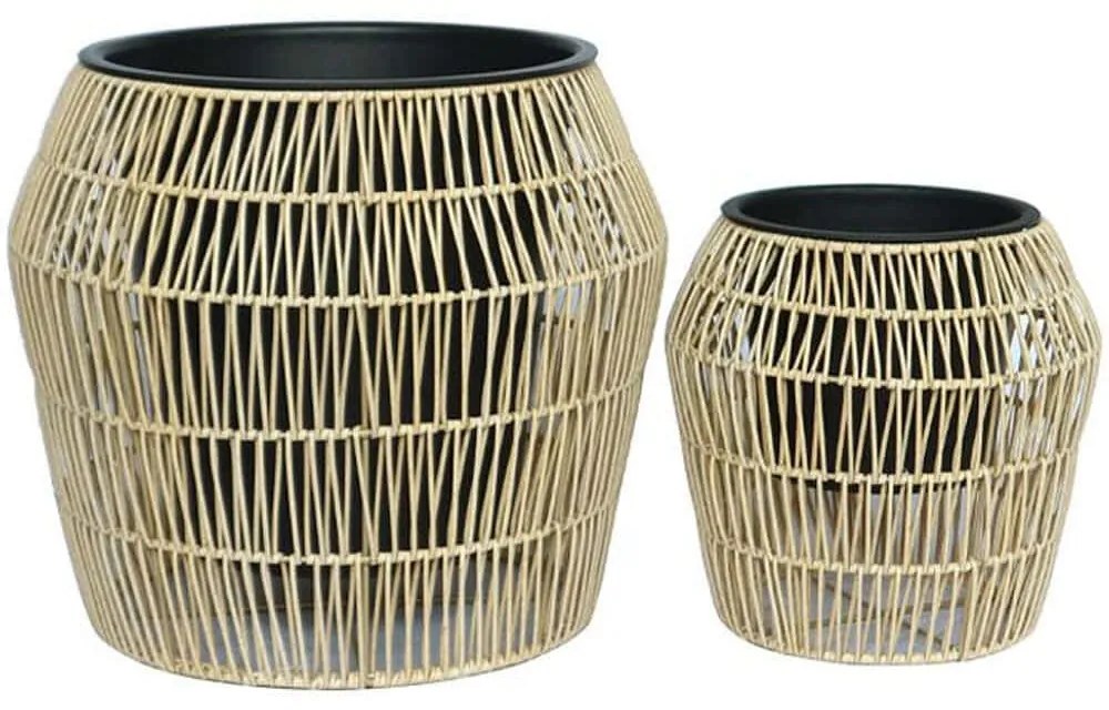 Κασπώ (Σετ 2Τμχ) 327-125-165 42x38/28x28cm Natural Rattan, Μέταλλο