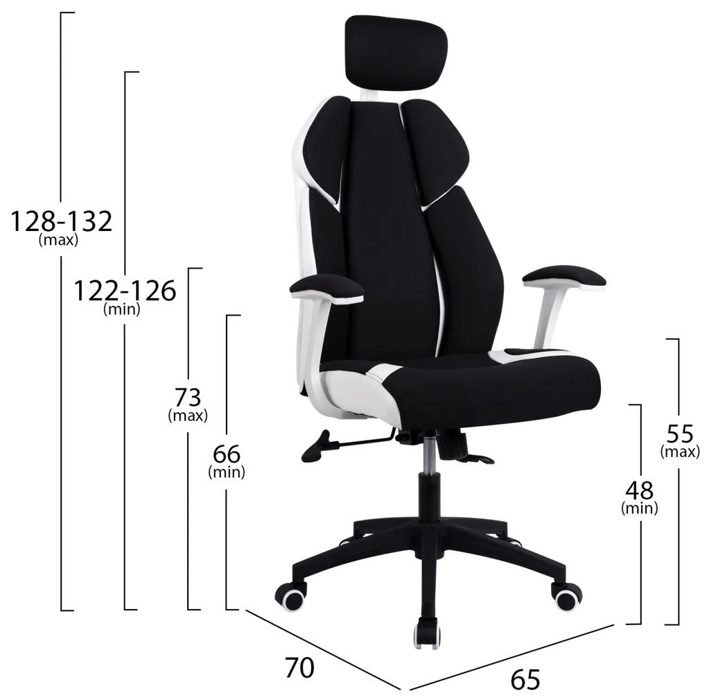Καρέκλα Γραφείου Salena Σε Μαύρο-Λευκό Χρώμα 65x70x128-132
