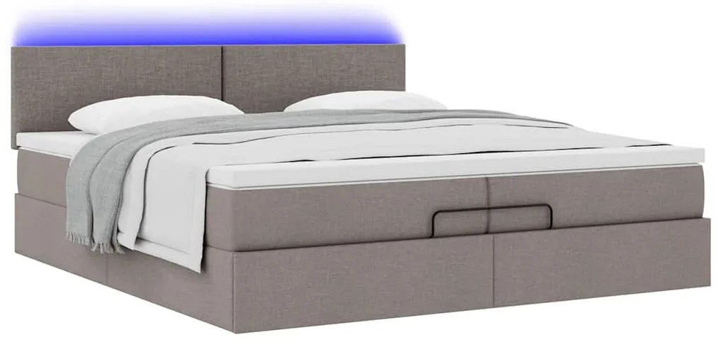 vidaXL Οθωμανικό κρεβάτι με στρώματα & LEDs Taupe 200x200cm ύφασμα