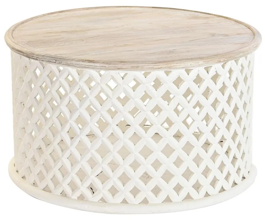 Τραπεζάκι Καφέ DKD Home Decor Λευκό Φυσικό Αλουμίνιο Ξύλο από Μάνγκο 81 x 81 x 45 cm