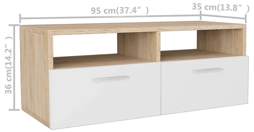 vidaXL Έπιπλα Τηλεόρασης 2 τεμ. Δρυς / Λευκό 95x35x36 εκ. Επεξ. Ξύλο