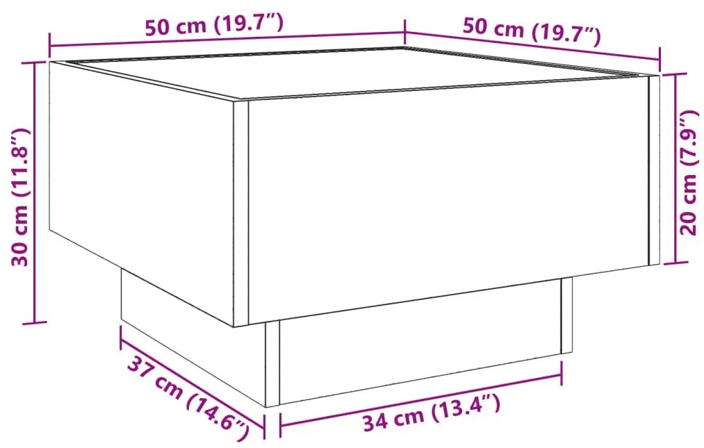 Τραπεζάκι Σαλονιού με LED Μαύρο 50x50x30 εκ. Επεξεργασμένο Ξύλο - Μαύρο