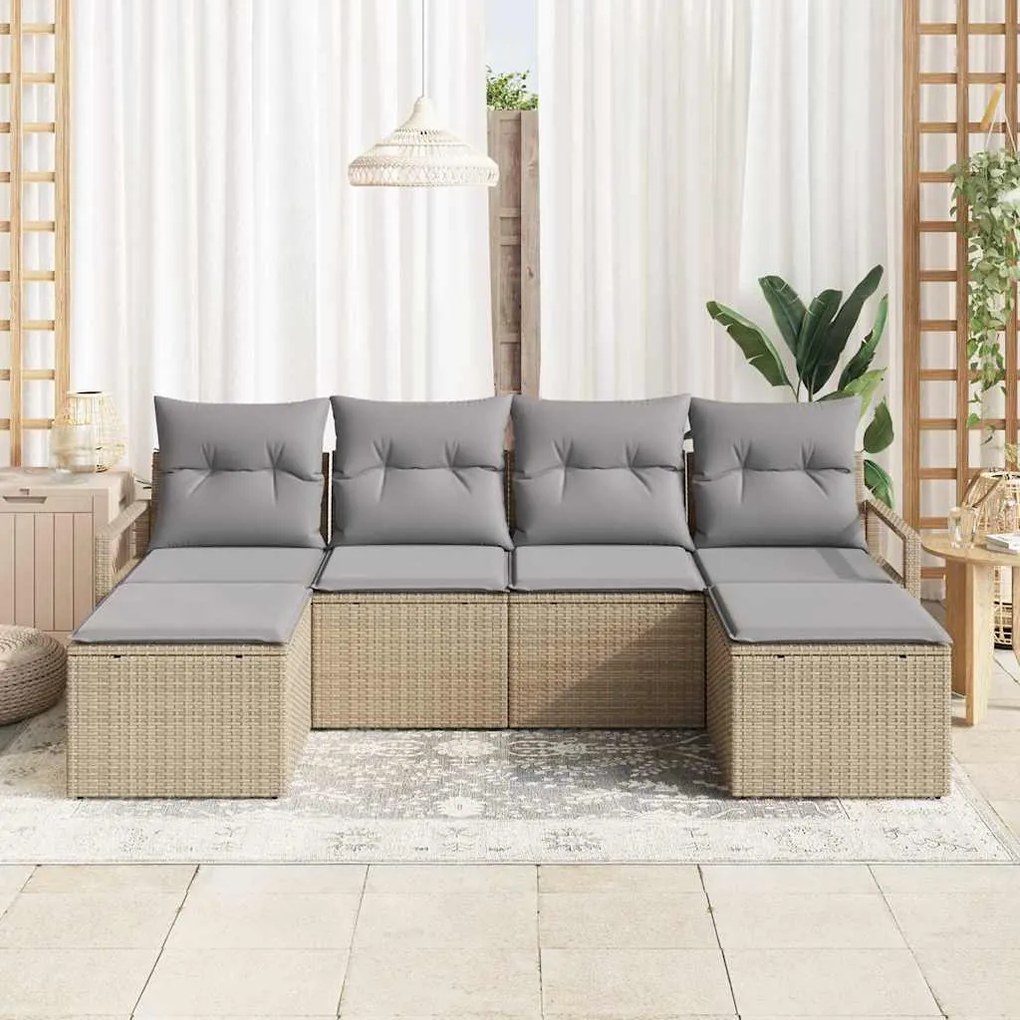 vidaXL Σετ Καναπέ Κήπου 6 pcs Μπεζ Πολυ ράταν
