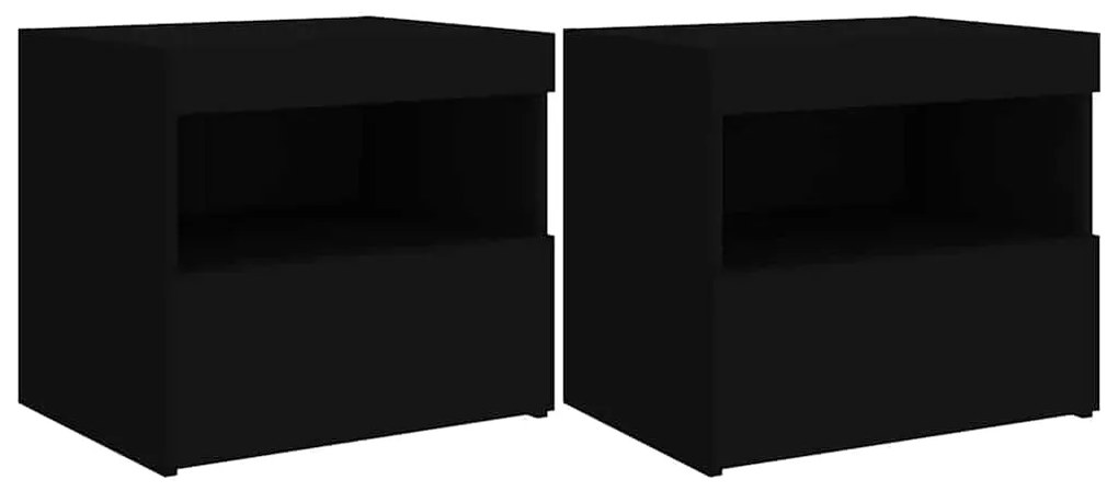 vidaXL Κομοδίνα με Φώτα LED 2 τεμ. Μαύρα 50 x 40 x 45 εκ.