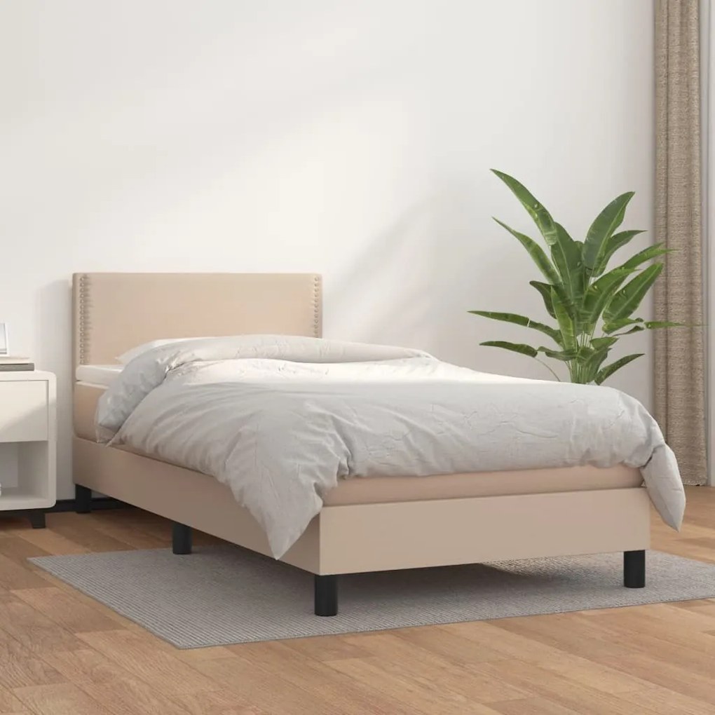 vidaXL Κρεβάτι Boxspring με Στρώμα Καπουτσίνο 80x200 εκ. Συνθ. Δέρμα