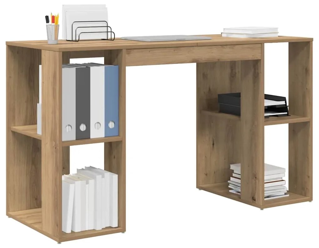 vidaXL Γραφείο με Αποθήκευση με ράφι artisan δρυς 130 x 50.5 x 75 εκ.