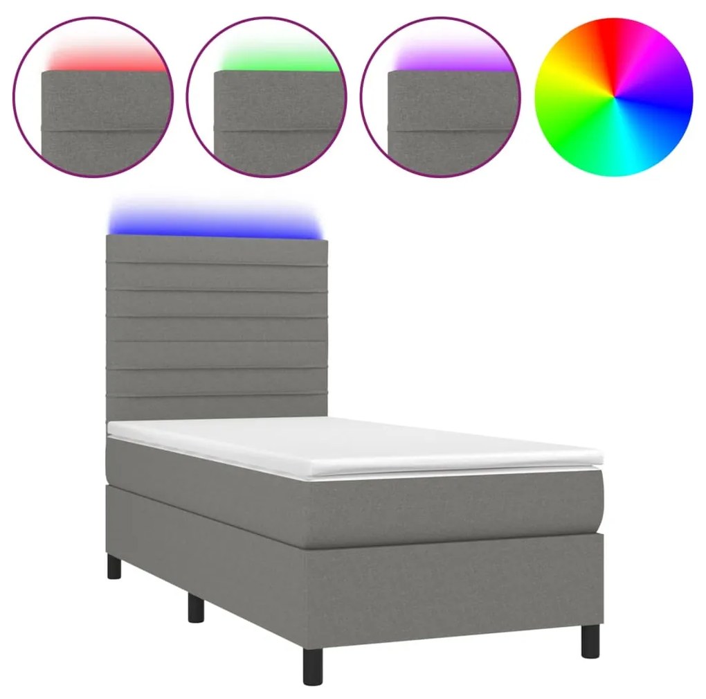 ΚΡΕΒΑΤΙ BOXSPRING ΜΕ ΣΤΡΩΜΑ &amp; LED ΣΚ.ΓΚΡΙ 100X200 ΕΚ ΥΦΑΣΜΑΤΙΝΟ 3134934