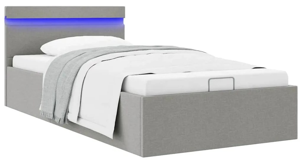 vidaXL Πλαίσιο Κρεβατιού με Αποθ. Χώρο/LED Αν. Γκρι 90x200 εκ. Ύφασμα